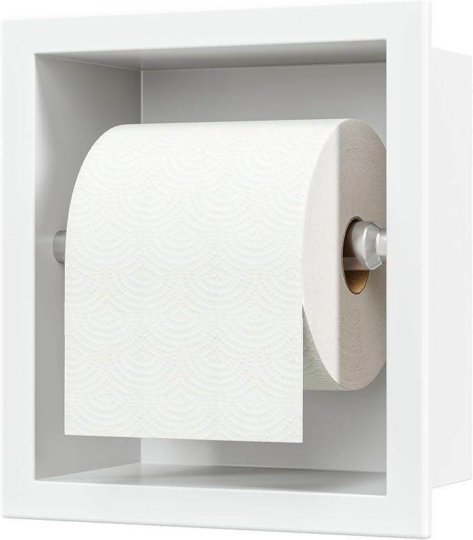 Neodrain Recessed Toilet Paper Holder - 304 Stainless Steel Built-in Wall Mount Bathroom Tissue Dispenser for Mega Rolls (White