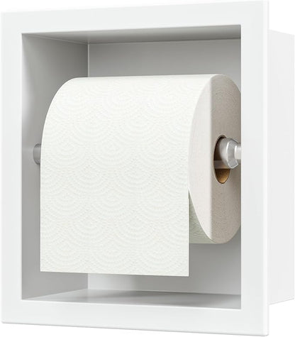 Neodrain Recessed Toilet Paper Holder - 304 Stainless Steel Built-in Wall Mount Bathroom Tissue Dispenser for Mega Rolls (White