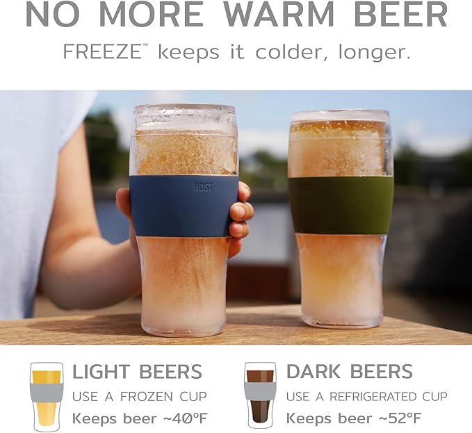 Host Freeze, Frozen Mugs, Freezable Pint Set, Beer Keep Your Drinks Cold, Double Walled Insulated Glasses, Tumbler for Iced Coffee, 16oz, Set of 2, Varsity Blue
