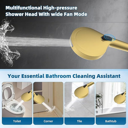 Hibbent All Metal cUPC Certified Shower Head, 10'' High Pressure Rain Shower Head, Handheld Showerhead Combo with 16'' Adjustable Extension Arm, 10 Sprays, 71'' Hose, Shower Holder, Brushed Gold