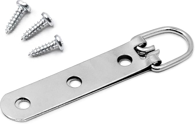 PHS Heavy Duty D Ring Picture Hangers - 30 Pack Large Strap Hangers for Picture Hanging - 3 Hole D Rings with Screws - 50 Pound Load Capacity