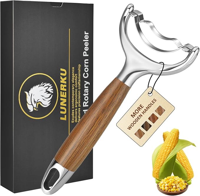 Stainless Steel Corn Peeler, Durable Corn on the Cob Stripper Tool with Solid Wood Good Grip Handle for Salad Polenta Pizza Popcorn Cooking Gifts for Woman Her Mom Birthday (Merbau)