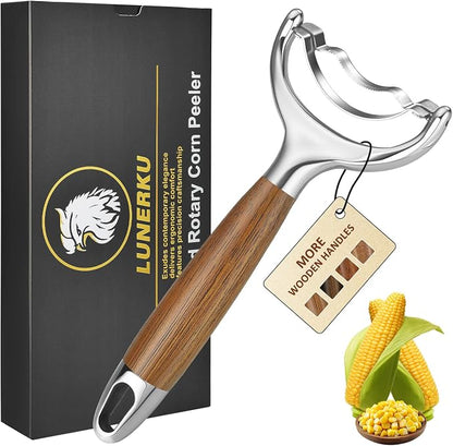 Stainless Steel Corn Peeler, Durable Corn on the Cob Stripper Tool with Solid Wood Good Grip Handle for Salad Polenta Pizza Popcorn Cooking Gifts for Woman Her Mom Birthday (Merbau)