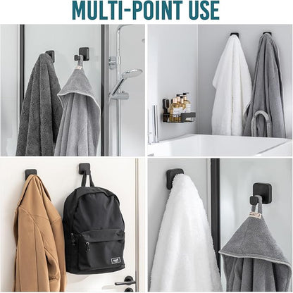 TAILI 304 Stainless Steel Bathroom Suction Hook for Towel, Loofah, Bathrobe, Patented Strong Suction Cup, Damage-Free Hanging Glass Shower Wall Hook, Hold Up to 11 Lbs, 2 Pack, Modern Square, Black