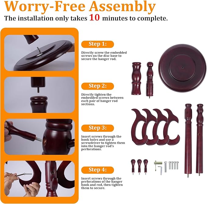 Wood Coat Rack Stand Heavy Duty, Coat Hanger Stand Height 72“ with Hooks, Coat Tree Freestanding for Entrance, Office, Living Room, Bedroom, Corridor