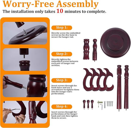 Wood Coat Rack Stand Heavy Duty, Coat Hanger Stand Height 72“ with Hooks, Coat Tree Freestanding for Entrance, Office, Living Room, Bedroom, Corridor