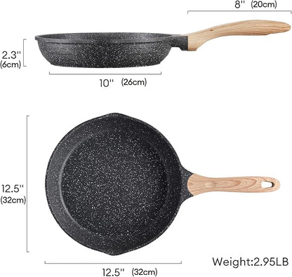 JEETEE 12.5 Inch Nonstick Frying Pan, Stone Coating Cookware, Nonstick Omelette Pan with Heat-Resistant Handle, Compatible with All Stoves (Grey)