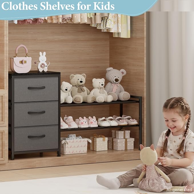Cidaziya Expandable Closet Organizers and Storage, Black Fabric Storage Dresser, 3 Drawer Dresser, Clothes Shelves for Kids, Purse Organizer Small Shoe Rack for Closet Bedroom(31.29~43.42 in)