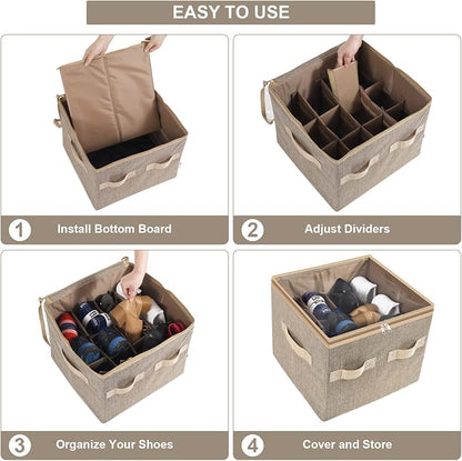 Moteph Shoe Organizer for Closet - Shoe Storage Organizer for Closet Organization with Clear Cover & Adjustable Dividers, Shoe Rack & Basket - (Light Brown, Small - 12 Pairs)