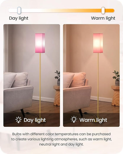 Floor Lamp, Pole with Foot Switch, Modern Standing Lamp Lampshade, Minimalist Freestanding Lamp (Bulb Not Included), for Living Room, Bedroom Office ETL Listed, Gold and Pink DP07LD05
