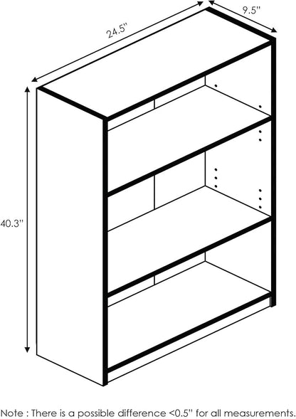 Furinno Jaya Book Shelf, 3-Tier Bookshelf, Bookcase with Adjustable Shelves, 9.5 x 24.5 x 40.3, for Living Room, Bedroom, Home Office, Grey Oak