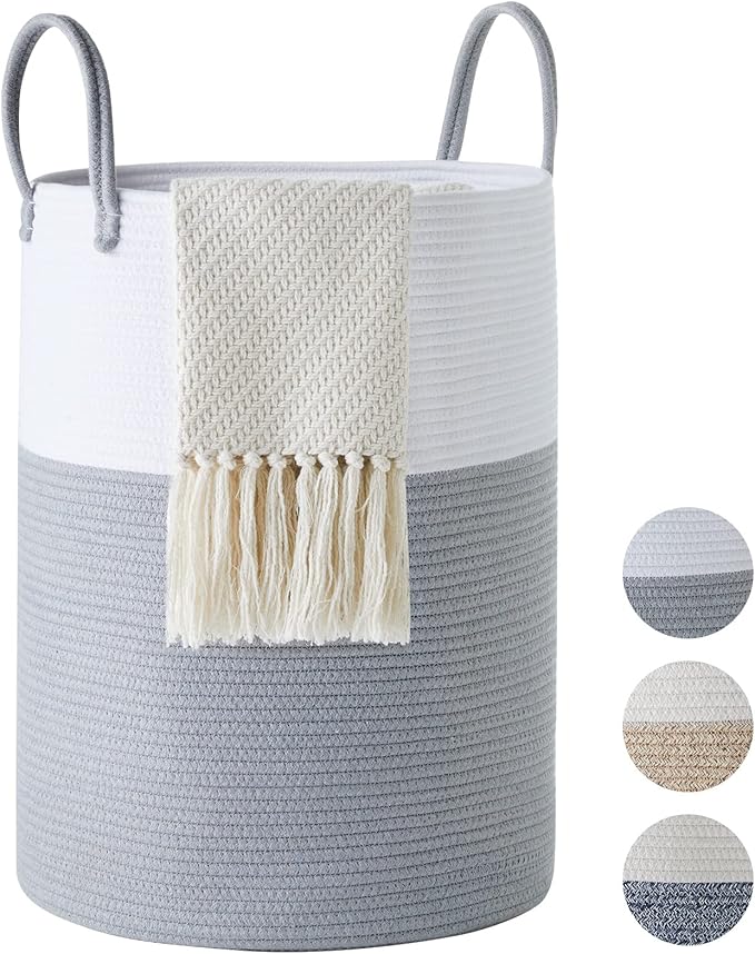 Cotton Rope Laundry Hamper by YOUDENOVA, 72L - Woven Collapsible Laundry Basket - Clothes Storage Basket for Blankets, Laundry Room Organizing, Bedroom Storage, Clothes Hamper – Grey