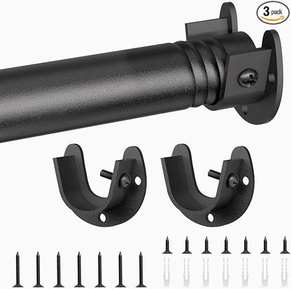 Closet Rod for Hanging Clothes, 17 to 67 Inch Adjustable Closet Hanging Rod, Heavy Duty Clothes Hanging Rod Bar Black Metal Closet Poles with Threads for Wardrobes, Closet, Bathroom, Windows
