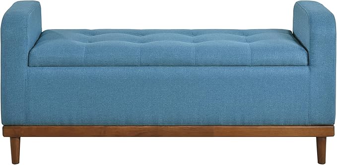 Lexicon Armed Fabric Storage Bench, Button-Tufted Storage Ottoman Bench, Lift-top Bench with Solid Wood Frame and Legs for Hallway, Bedroom End of Bed, Entryway, Living Room, Blue