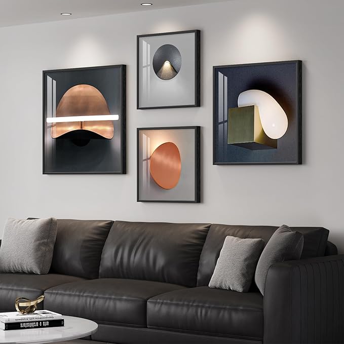 Large Framed Modern Wall Art for Bedroom, 4 Piece Luxury Bright Style Picture Artworks Decor, Minimalist Geometric Painting Prints for Living Room Dining Room Hallway