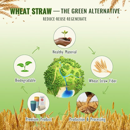 Wheat Straw Cups, Plastic Cups Unbreakable Drinking Cups Set of 6, Reusable Plastic Cup 12 OZ, Dishwasher Safe Tumblers & Water Glasses, Multi