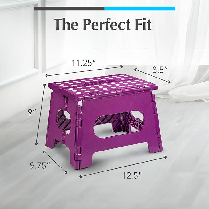 Handy Laundry Folding Lightweight Step Stool - Sturdy Enough to Support Adults - Opens Easy with One Flip - Great for Kitchen, Bathroom or Bedroom (Purple - 9 Inch)