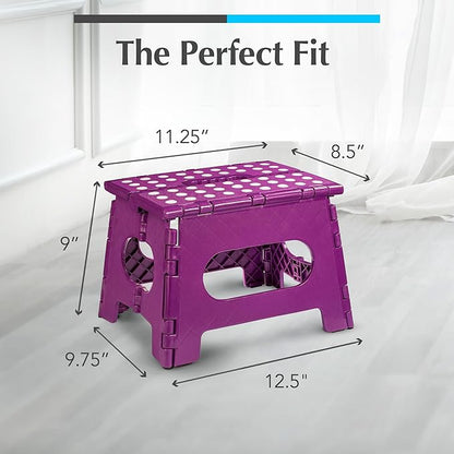 Handy Laundry Folding Lightweight Step Stool - Sturdy Enough to Support Adults - Opens Easy with One Flip - Great for Kitchen, Bathroom or Bedroom (Purple | 2-Pack)