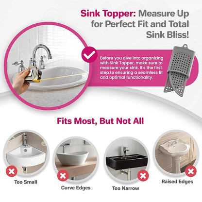 Sink Topper Bathroom Counter Cover & Storage Saver, Foldable Silicone Mat for Hot Tools, Hair Styling & Makeup, Beauty Brush Cleaning Mat, RV Camper Sink Cover & for Small Spaces (Standard Silver)