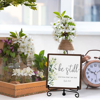 Be Still And Know That I Am God Table Sign, Farmhouse Bathroom Decor, Eucalyptus Desk Decor For Living Room Home Office Mantle Coffee Bar Bookshelf Kitchen Entryway (C10)