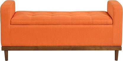 Lexicon Armed Fabric Storage Bench, Button-Tufted Storage Ottoman Bench, Lift-top Bench with Solid Wood Frame and Legs for Hallway, Bedroom End of Bed, Entryway, Living Room, Orange