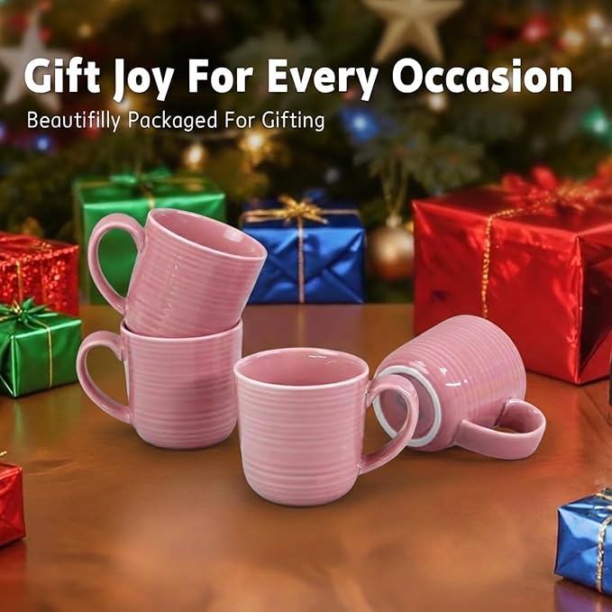 Ceramic Coffee Mugs Set of 4, 12 Ounces Ceramic coffee mug,heavy mug with Comfortable Handles,Dishwasher & Microwave Safe，coffe mug Sets 4 Beautiful Colors, tea mug for Coffee, Tea. (PINK)