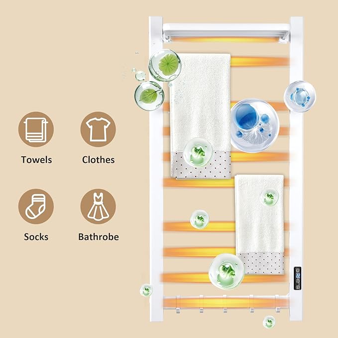 Heated Towel Rack for Bathroom Towel Warmer Racks Wall Mounted with Shelf,Timer & Temperature Multi-Level Adjustments with 10 Bars for Bathroom Shower Hot Tub(White)