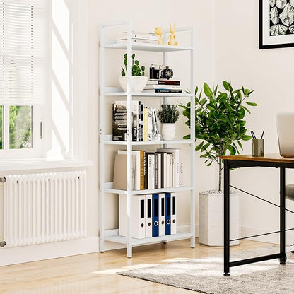 NUMENN Bookshelf, 5 Tier Bookshelves, Home Office Bookcase Shelf Storage Organizer, Free Standing Storage Shelving Unit for Bedroom, Living Room and Home Office, White