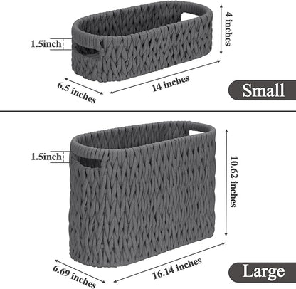 Boho Toilet Paper Storage Baskets, Cotton Rope Woven Bathroom Basket Set of 2, Standing Toilet Paper Holder for 6 Mega Rolls,Storage Bins for Toilet Tank Top, Bathroom Organizer Decor (Gray 2 Pack)