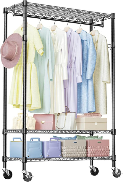 IZEUK Heavy Duty Rolling Garment Rack Wire Clothes Rack for Hanging Clothes (Black, Z2-17.7" D x 47.2" W x 83.6" H)