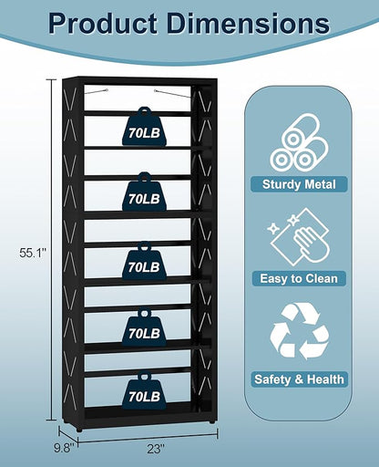 METALOONG 5-Cube Bookshelf, All Steel Bookcase with Adjustable Shelves & Anti-Tip Kit for Home Office, Hallway, and Garage, Modern Tall Display Shelves, Heavy-Duty Storage Organizer (Black)