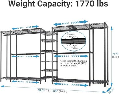 VIPEK X5 Extra Large Expandable Clothes Rack Adjustable from 7'8" to 10'5", Reach-in Closet Metal Clothing Racks Walk-in Freestanding Wardrobe Portable Closets, Black