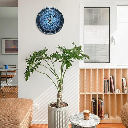 Wall Clock, Abstract Pattern Non Ticking Wall Clocks Battery Operated, Blue Wooden Wall Clocks for Kitchen, Living Room, Bedroom, Office, Bathroom Decorative 10 Inch