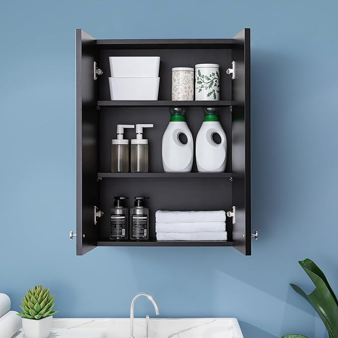 Matte Black Wall Mount Medicine Cabinet - Over Toilet Storage with 2 Adjustable Shelves, DTC Hinges & Metal Handles, Easy Assembly Bathroom Cabinet for Small Spaces