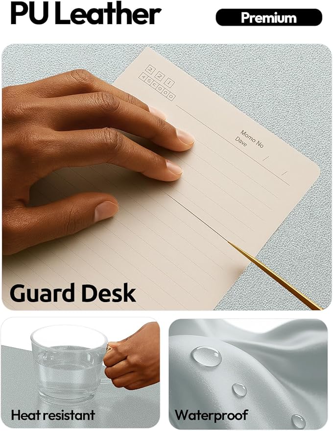 YSAGi Leather Desk Pad Protector, Office Desk Mat, Large Mouse Pad, Non-Slip PU Leather Desk Blotter, Laptop Desk Pad, Waterproof Desk Writing Pad for Office and Home (Silver, 47" x 17")