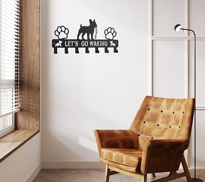 Key Holder Wall Mount & Dog Leash Holder for Wall, Metal Key Rack with 7 Hooks for Entryway/Hallway/Kitchen Decor，Wall Organizer with Screw Anchors (Bulldog, 13.5"×6.2"×0.75")