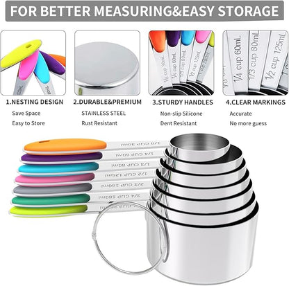 TILUCK Measuring Cups and Spoons Set, Stainless Steel, Kitchen Utensils for Cooking and Baking (12)