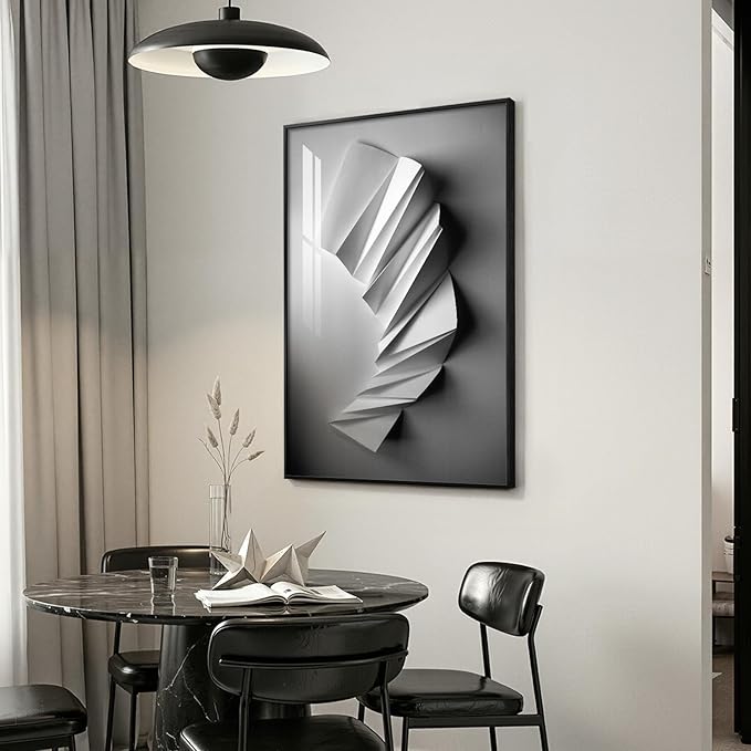 Framed Black and White Abstract Wall Art, Modern Minimalist Prints Paintings Artwork for Walls, Contemporary Gray Geometric shape Pictures for Living Room Dining Bedroom Hallway Wall Decor 24x36 In