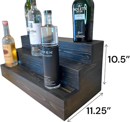Handmade Tiered Display Shelving - Three Tier Bar Display - Bar Organizer - Liquor Bottle Display (36" without Back, Black)