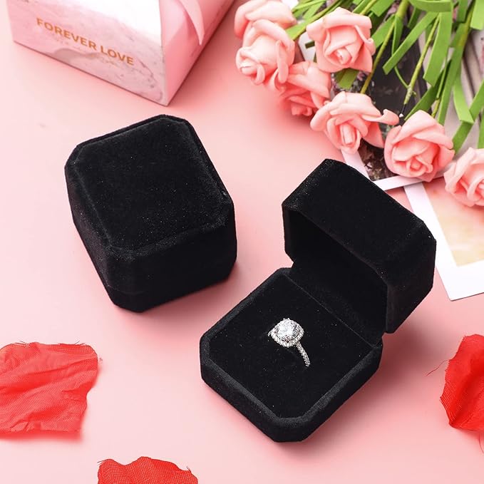 Junkin 24 Pieces Christmas Velvet Ring Box Earring Jewelry Display Box Ring Case for Xmas Wedding Engagement Birthday Proposal and Anniversary 2.13 x 1.97 x 1.65 Inch(Black)