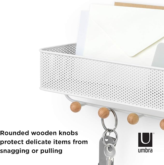 Umbra Estique Entryway Organizer, Great for Storing Keys, Small Accessories, Mail, Wallets and More, Small, White/Natural