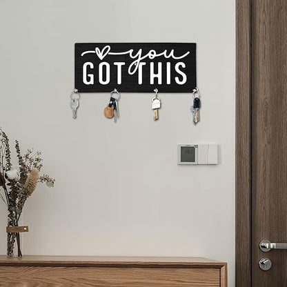 You Got This Wooden Key Holder for Wall - 5"x10" Key Organizer Hanger with 4 Hooks for Home Front Door Hallway Entryway Kitchen - Home Office Decor & Housewarming Gifts Supplies - A03