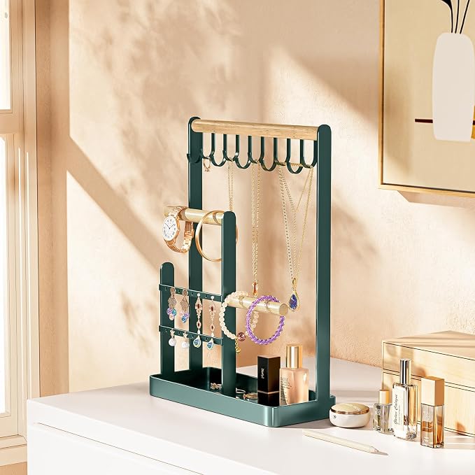 ProCase Cute Jewelry Stand, Aesthetic Jewelry Organizer for Dresser Vanity, Jewelry Holder Display for Necklaces Earrings, Gifts for Teen Girls Women, Bedroom Dorm Decor -Medium, Green