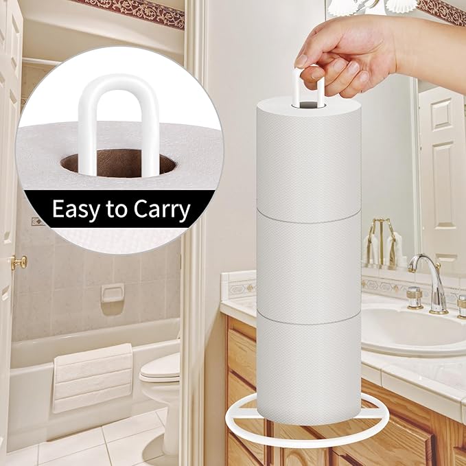 Toilet Paper Holder Stand, OBODING, White Freestanding Toilet Paper Holder for Storing 3 Rolls of Toilet Papers (White)