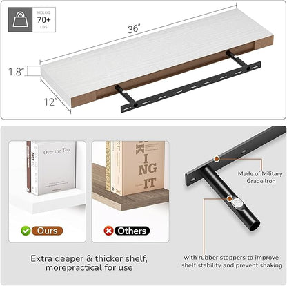 Vivelove Single Floating Shelves 36 Inches, 36 x 10 inch Deep x 1.8 in Thick, Long Floating Shelves for Bedroom, Living Room, Kitchen, Office, Shelves for Wall, Modern Home Decor, White