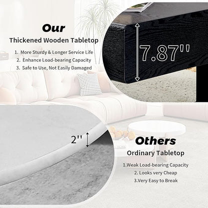 LKTART 47'' Rectangle Coffee Table for Living Room, Marble Pattern Desktop, Stable Metal Tea Table Legs for Dining Room Apartment Small Space (Black)