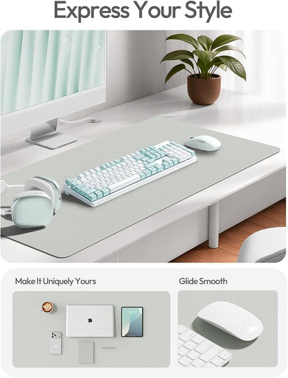 YSAGi Leather Desk Pad Protector, Office Desk Mat, Large Mouse Pad, Non-Slip PU Leather Desk Blotter, Laptop Desk Pad, Waterproof Desk Writing Pad for Office and Home (Light Grey, 23.6" x 13.8")