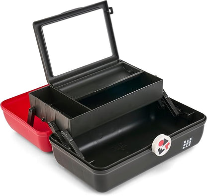 Caboodles School Spirit On-The-Go Girl Makeup Box, Red Over Black, Hard Plastic Makeup Organizer Box, Built-In Mirror, Secure Latch for Safe Travel, Spacious Storage for Large Items