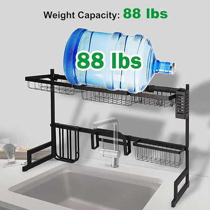 LUCKYERMORE Over The Sink Dish Drying Rack, 2 Tier Dish Drying Rack,Dish Drainer Rack for Kitchen Counter Organization and Storage,Space-Saving Dish Rack,33.4" x 12.5" x 20.4", Black