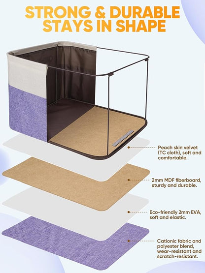 BALEINE 1 Pack Fabric Storage Bins for Shelves, Linen Storage Baskets for Organizing, Decorative Closet Bins for Clothes, Home (Lavender, 14''x10''x8.5'')